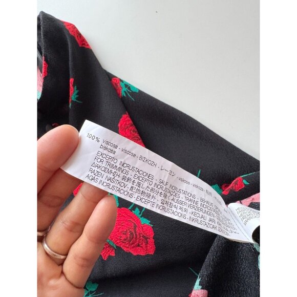 ZARA Black Rose Print Button Front A-Line Midi Slip Skirt, Size XS - Picture 12 of 14
